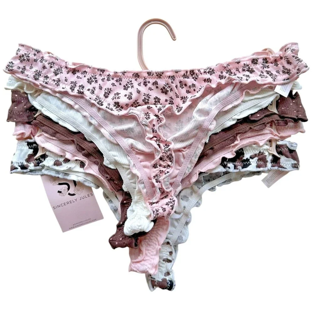 Sincerely Jules Women’s Set of 5 Thong Panties Size L Multicolor Printed